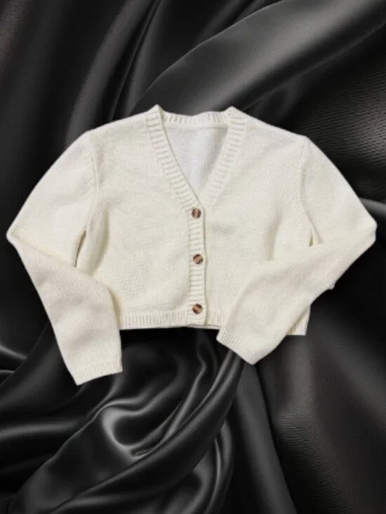 Cozy White Knit Lounge Set XS Cardigan & Pants Soft Minimal Outfit - Picture 3 of 7